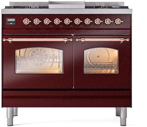 ILVE Nostalgie II 40" Dual Fuel Natural Glass Range, Burgundy, Copper Trim UPD40FNMPBUP ILVE