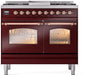 ILVE Nostalgie II 40" Dual Fuel Natural Glass Range, Burgundy, Copper Trim UPD40FNMPBUP ILVE