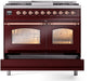 ILVE Nostalgie II 40" Dual Fuel Natural Glass Range, Burgundy, Copper Trim UPD40FNMPBUP ILVE