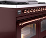 ILVE Nostalgie II 40" Dual Fuel Natural Glass Range, Burgundy, Copper Trim UPD40FNMPBUP ILVE