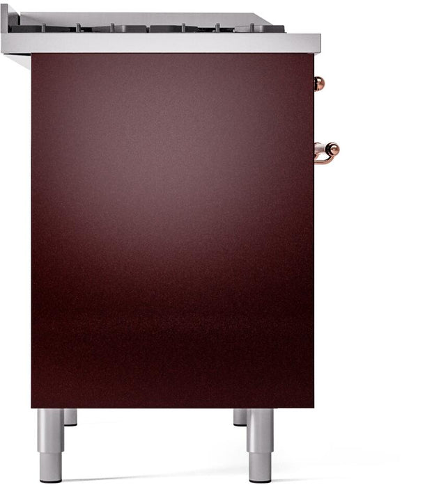 ILVE Nostalgie II 40" Dual Fuel Natural Glass Range, Burgundy, Copper Trim UPD40FNMPBUP ILVE