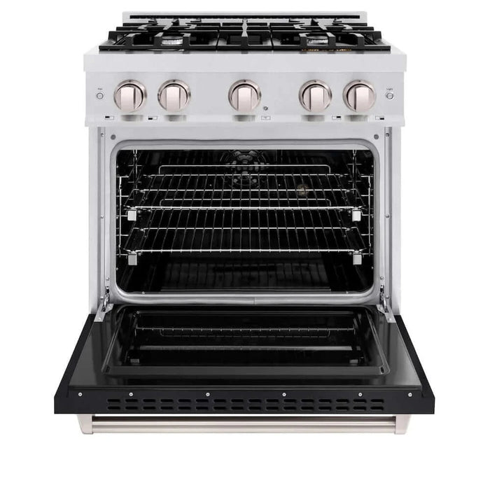 ZLINE 30" Dual Fuel Range, Gas Cooktop, Electric Convection Oven DuraSnow®Stainless Steel, Black Matte Door CDRS-BLM-30