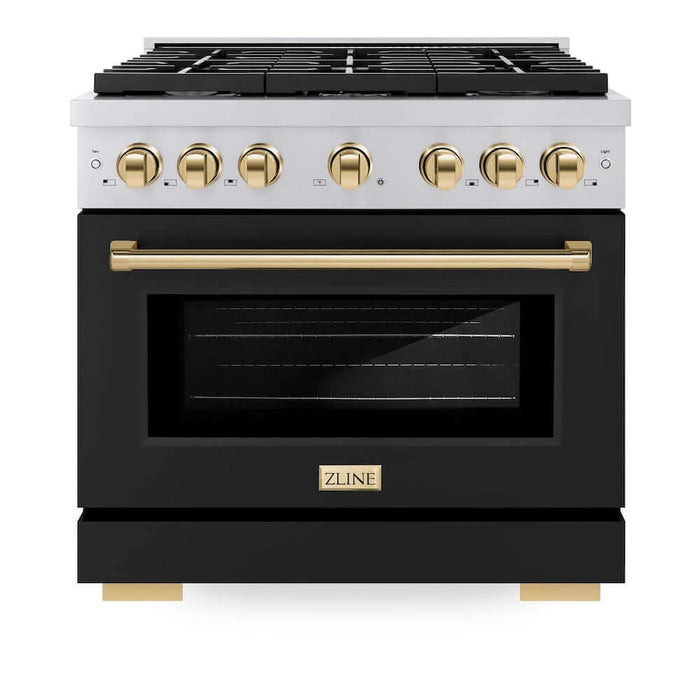 ZLINE 36"Gas Range, Convection Oven Black Matte, Gold, SGRZ-BLM-36-G