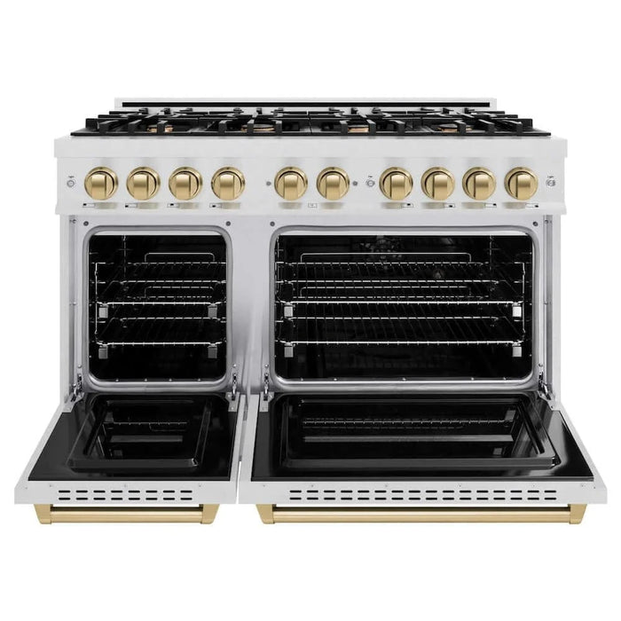 ZLINE 48" Dual Fuel Range, Gas Cooktop, Electric Convection Oven DuraSnow® Stainless Steel, Champagne Bronze CDRSZ-48-CB