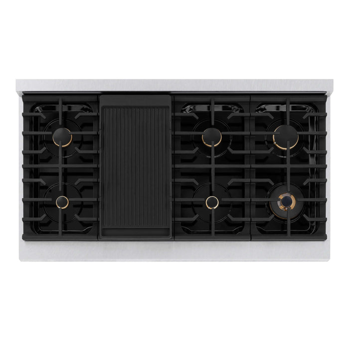 ZLINE 48"Paramount Dual Fuel Range DuraSnow® White Matte, Champagne Bronze SDRSZ-WM-48-CB