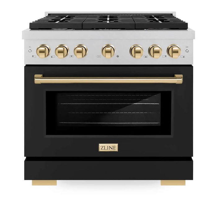 ZLINE 36"Gas Range, Convection Gas Oven, DuraSnow® Black Matte, Gold SGRSZ-BLM-36-G