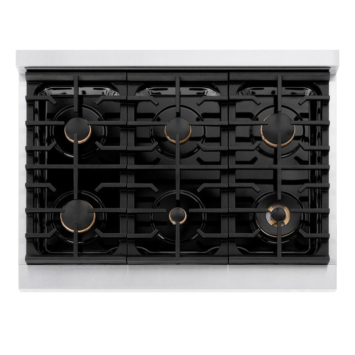 ZLINE 36"Paramount Dual Fuel Range DuraSnow® Champagne Bronze SDRSZ-36-CB