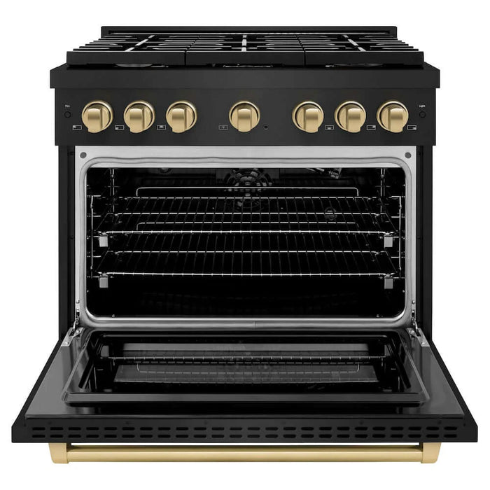 ZLINE 36"Gas Range, Convection Gas Oven, Black, Champagne Bronze,SGRBZ-36-CB