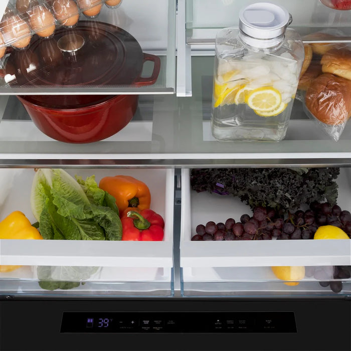 ZLINE 36" Autograph French Door Refrigerator, Ice & Water, Black Stainless RFMZ-W36-BS-FCB