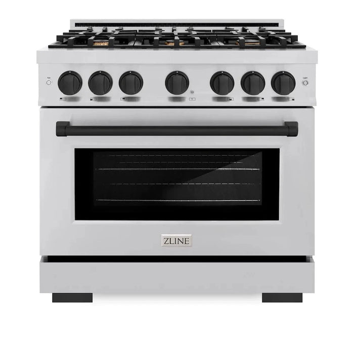 ZLINE 36" Select Dual Fuel Range Gas Cooktop Electric Convection Oven Stainless Steel Matte Black HDRZ-36-MB