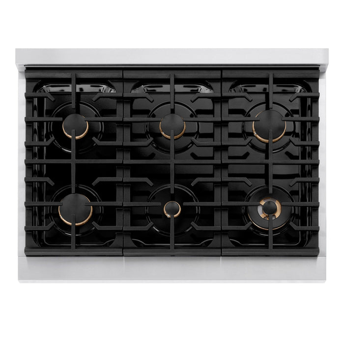 ZLINE 36"Paramount Dual Fuel Range Stainless Steel Black Matte Champagne Bronze SDRZ-BLM-36-CB