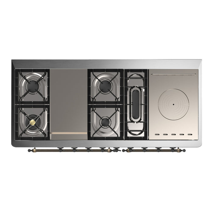 ILVE Majestic III 60" Dual Fuel Range, Antique White, Burnished Trim UM60FSQNR3AWB