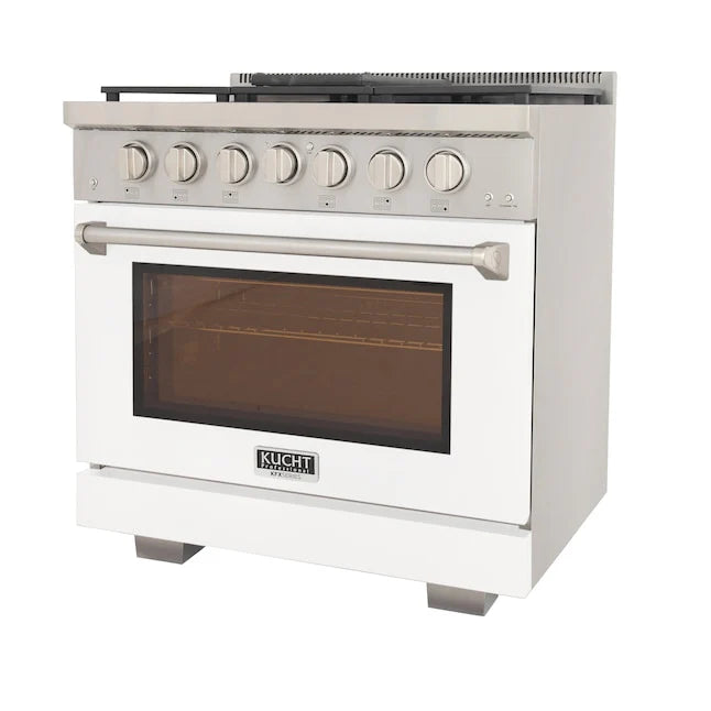 Kucht 36" Professional Gas Range, 6 Burners, Grill/Griddle, KFX360-W