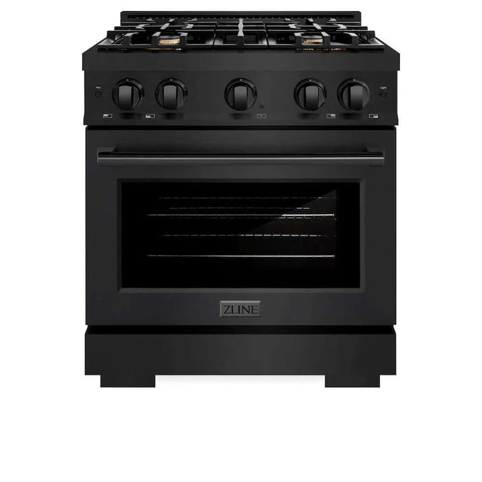ZLINE 30" Select Gas Range Convection Gas Oven Black Stainless Steel Brass Burners HGRB-BR-30