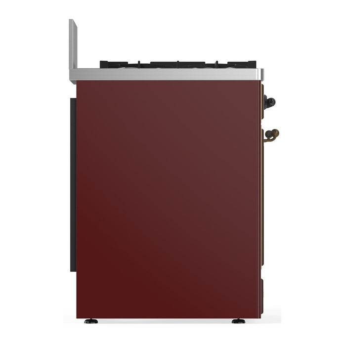 ILVE Majestic III 30" Dual Fuel Range, Burgundy, Brass Trim UM30NR3BUG