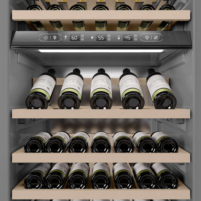ZLINE 24"Triple Zone 100 Bottle Column Wine Cooler, Black Stainless Steel Champagne Bronze RCWVZ-BS-24-CB