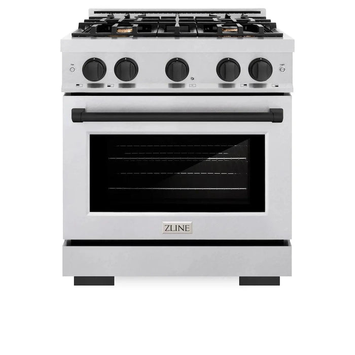ZLINE 30" Select Dual Fuel Range Gas Cooktop Electric Convection Oven DuraSnow® Stainless Steel Matte Black HDRSZ-30-MB