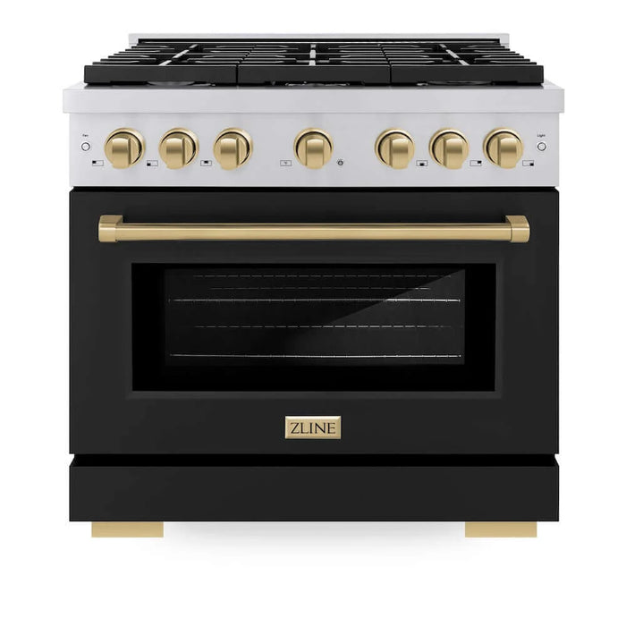 ZLINE 36"Gas Range, Convection Oven Black Matte, Champagne Bronze, SGRZ-BLM-36-CB