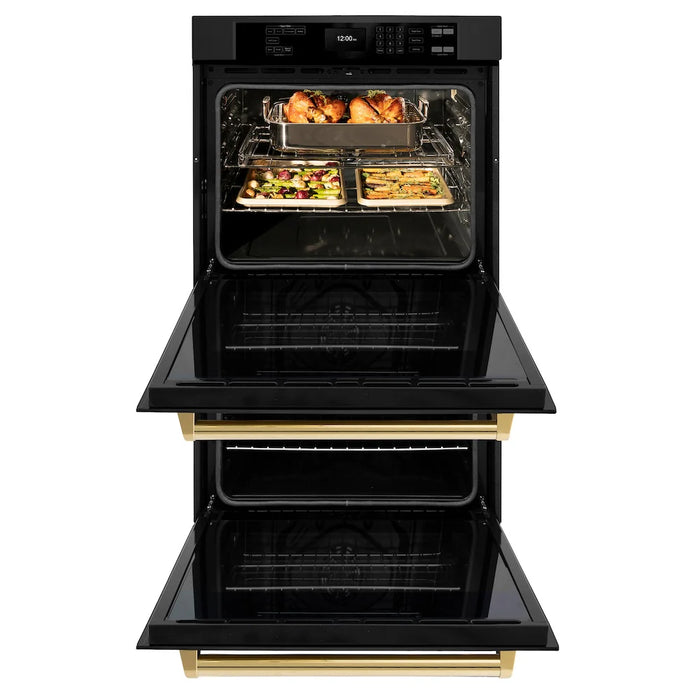 ZLINE 30"Professional True Convection Double Wall Oven, Air Fry, Self Clean Black Stainless Steel, Gold WADBZ-30-G