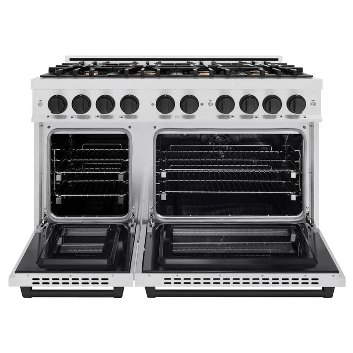ZLINE 48" Select Dual Fuel Range Gas Cooktop Electric Convection Oven DuraSnow® Stainless Steel Matte Black HDRSZ-48-MB