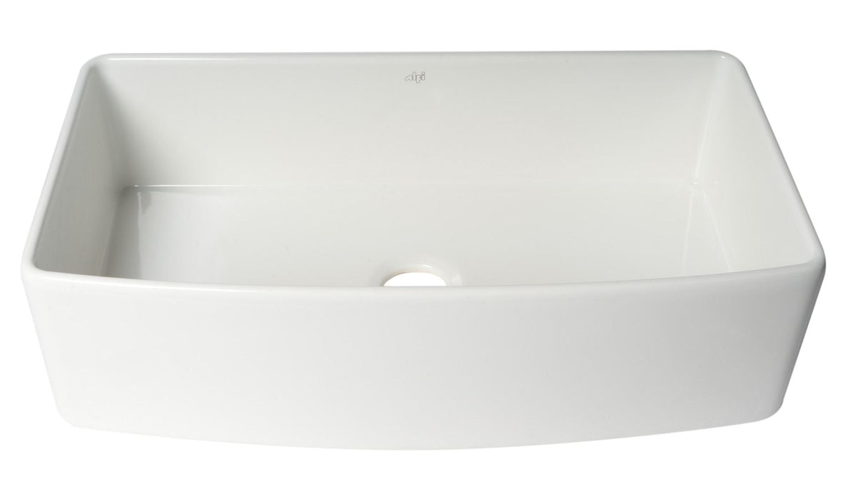 ALFI Brand White Smooth Curved Apron 36" Single Bowl Fireclay Farm Sink ABFC3620S-W