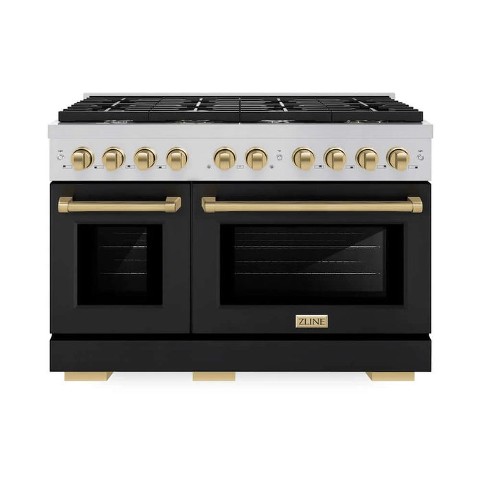 ZLINE 48"Gas Range, Convection Oven Black Matte, Champagne Bronze, SGRZ-BLM-48-CB