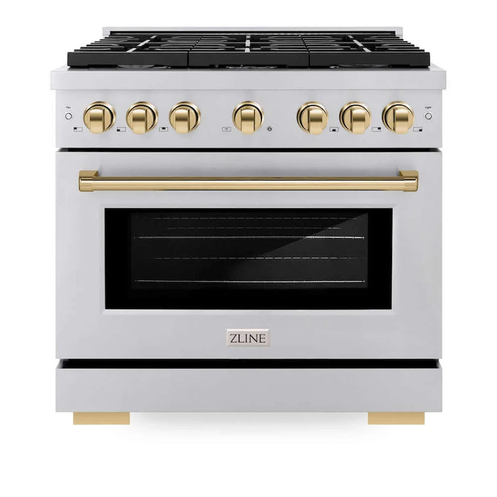 ZLINE 36"Gas Range, Convection Oven Stainless Steel, Gold, SGRZ-36-G