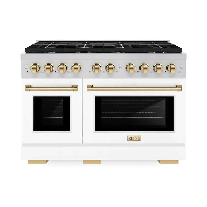 ZLINE 48"Gas Range, Convection Oven White, Gold, SGRZ-WM-48-G