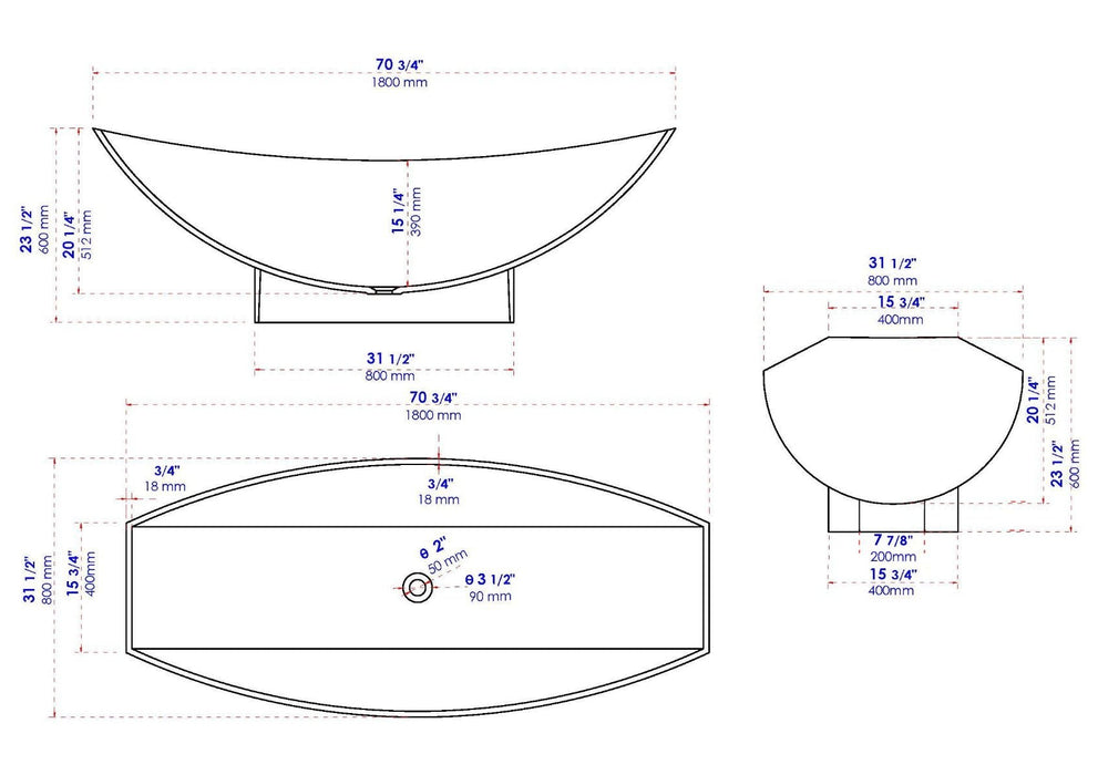 ALFI brand White Matte 71" Solid Surface Resin Free Standing Hammock Style Bathtub AB9991