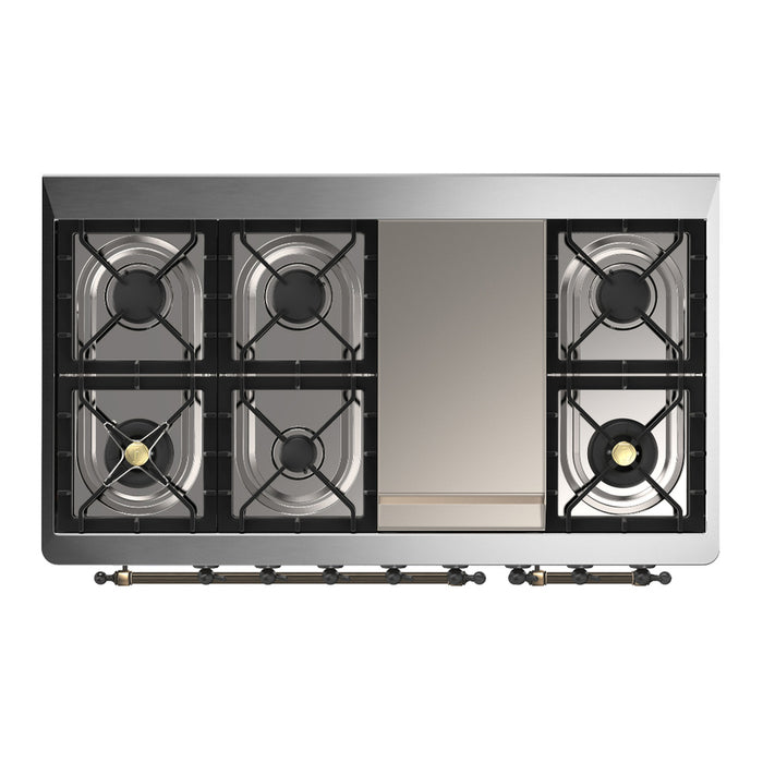 ILVE Majestic III 48" Dual Fuel, Range, Antique White, Burnished Trim UM48FNR3AWB