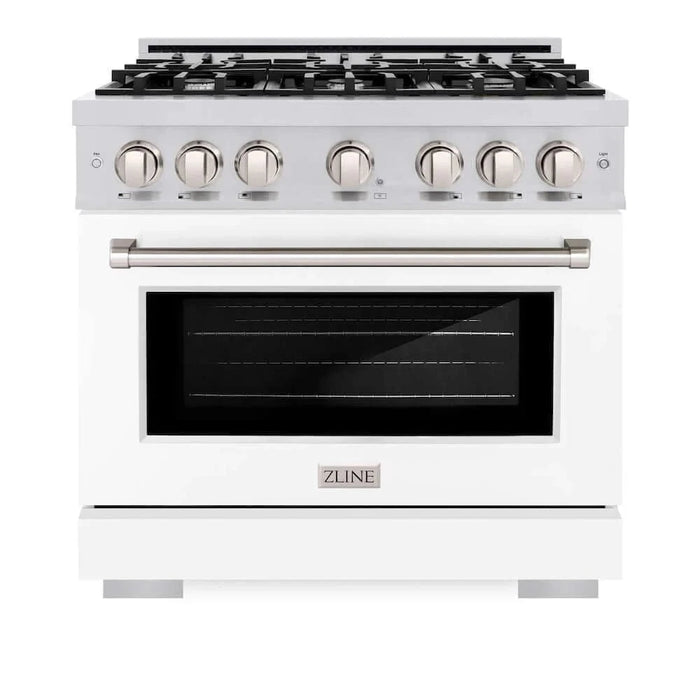 ZLINE 36" Select Gas Range Convection Gas Oven White Matte Stainless Steel HGR-WM-36
