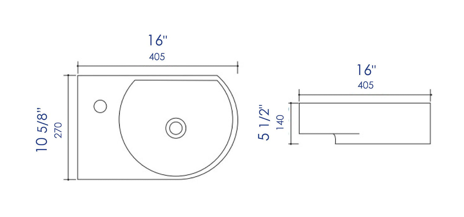 ALFI brand White 16" Small Wall Mounted Ceramic Sink, Faucet Hole ABC119