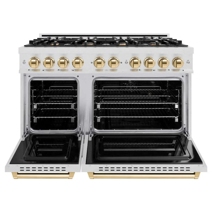 ZLINE 48" Classic Gas Range, Convection Gas Oven DuraSnow® Stainless Steel, Gold CGRSZ-48-G