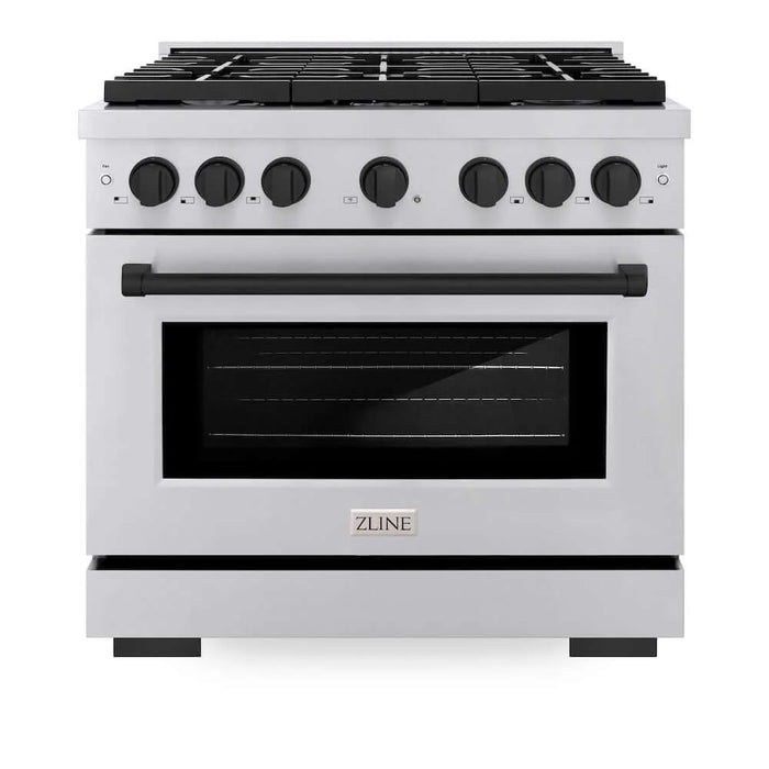 ZLINE 36"Gas Range, Convection Oven Stainless Steel, Matte Black, SGRZ-36-MB