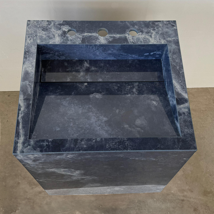 Ocean Blue Handcrafted Porcelain Pedestal Sink Marble Look Freestanding Bathroom
