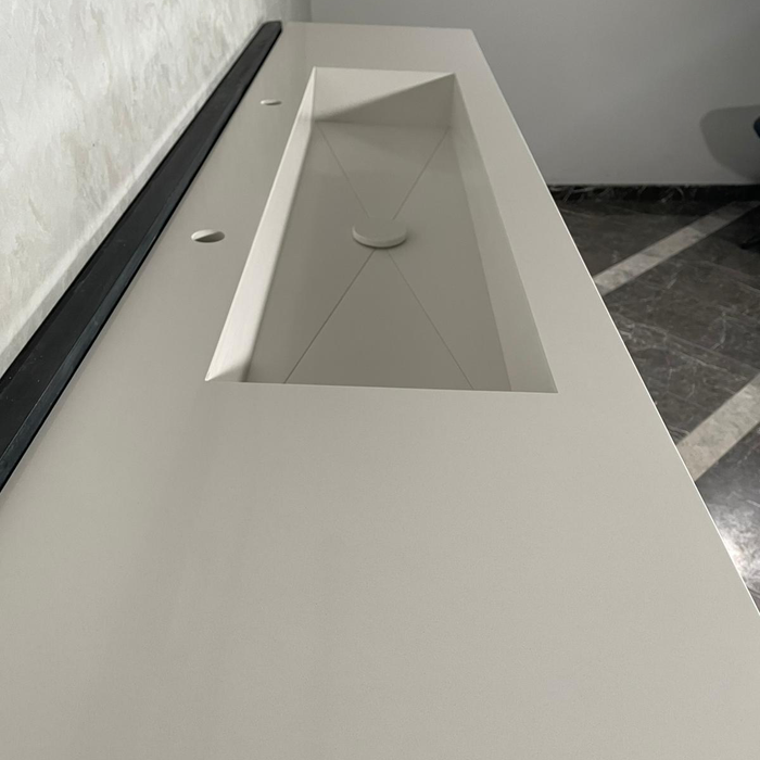 White Quartz Large Bathroom Trough Sink Wall Mount Contemporary Design