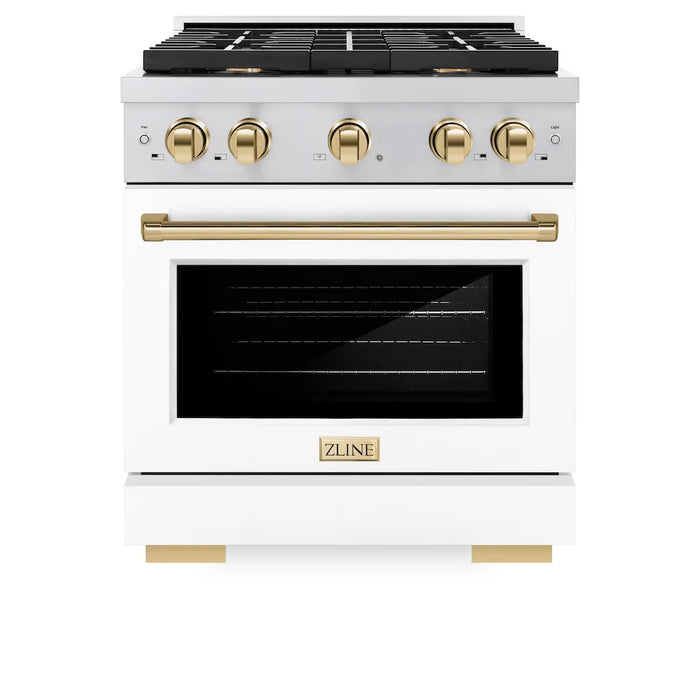 ZLINE 30"Paramount Dual Fuel Range White Matte Gold SDRZ-WM-30-G