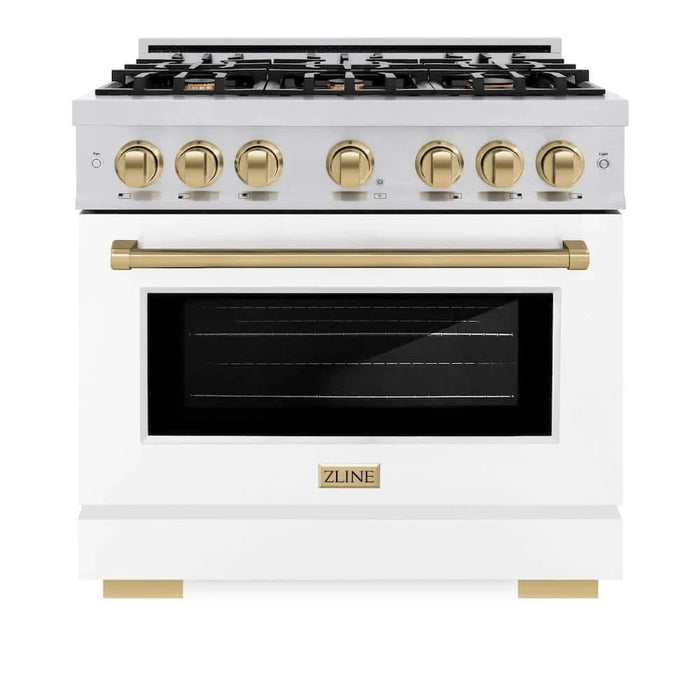 ZLINE 36" Select Gas Range Convection Gas Oven Stainless Steel White Matte Doors Champagne Bronze HGRZ-WM-36-CB