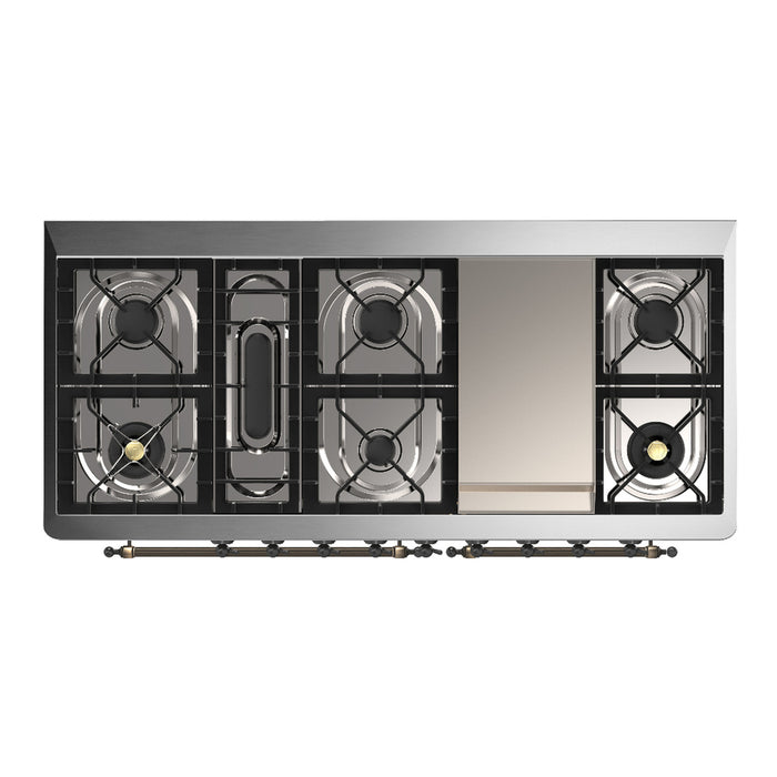 ILVE Majestic III 60" Dual Fuel Range, Antique White, Burnished Trim UM60FNR3AWB