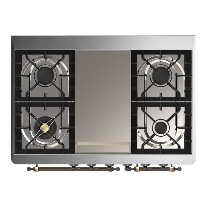 ILVE Majestic III 40" Dual Fuel, Range, Antique White, Burnished Trim UMD40FQNR3AWB