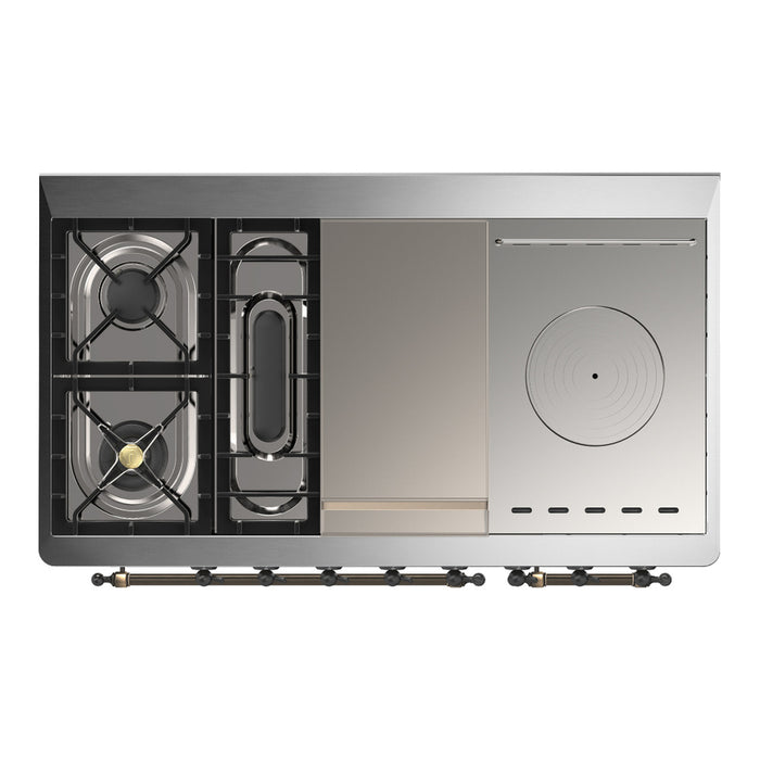 ILVE Majestic III 48" Dual Fuel, Range, Antique White, Burnished Trim UM48FSNR3AWB