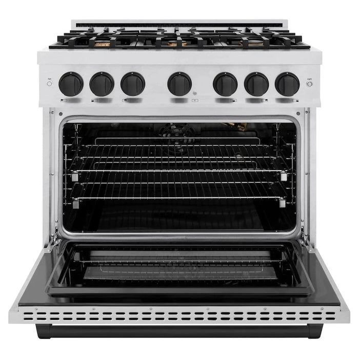 ZLINE 36" Select Gas Range Convection Gas Oven DuraSnow® Stainless Steel Matte Black HGRSZ-36-MB