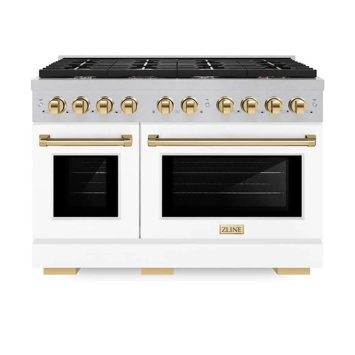 ZLINE 48"Gas Range, Convection Gas Oven, DuraSnow® White Matte, Gold SGRSZ-WM-48-G