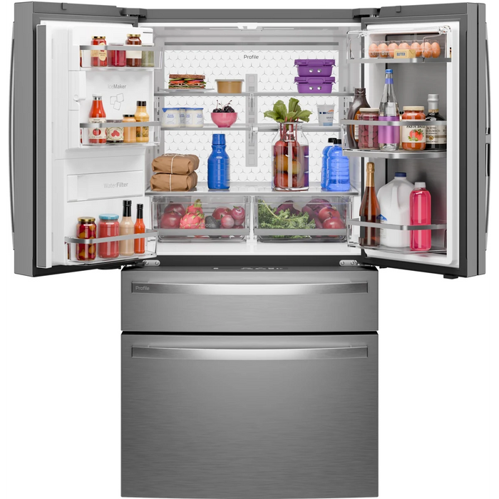 GE 36" Freestanding 4-Door French-Door Smart Refrigerator, PVD28HYYFS