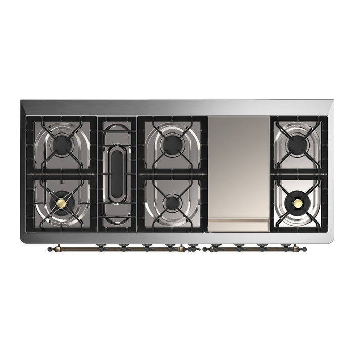 ILVE Majestic III 60" Dual Fuel Range, Antique White, Burnished Trim UM60FQNR3AWB