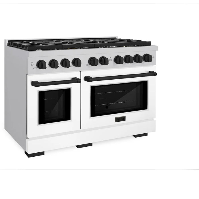 ZLINE 48"Gas Range, Convection Oven White, Matte Black, SGRZ-WM-48-MB