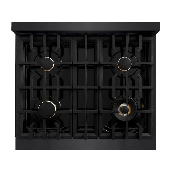 ZLINE 30" Classic Gas Range, Convection Gas Oven Black Stainless Steel, Champagne Bronze CGRBZ-30-CB