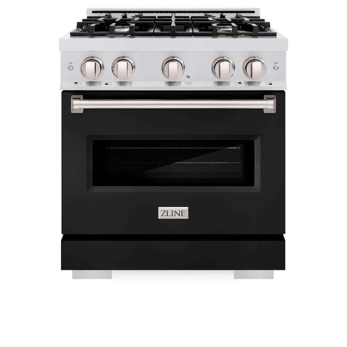 ZLINE 30" Classic Gas Range, Convection Gas Oven DuraSnow® Stainless Steel, Black Matte Door CGRS-BLM-30