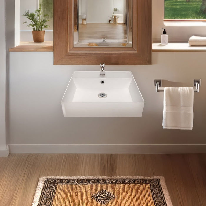 Whitehaus 20" Rectangular Basin, Single Faucet Drilling, Overflow B-AG51-1H