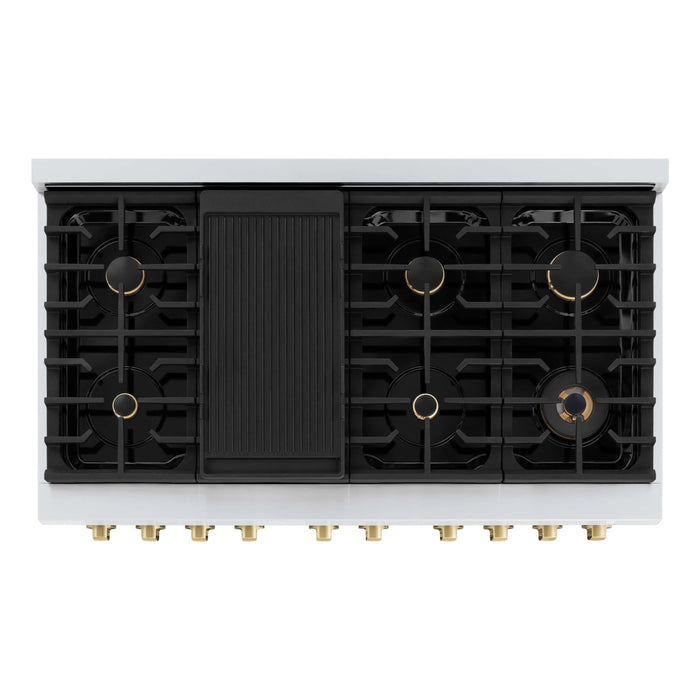 ZLINE 48"Paramount Dual Fuel Range White Matte Champagne Bronze SDRZ-WM-48-CB